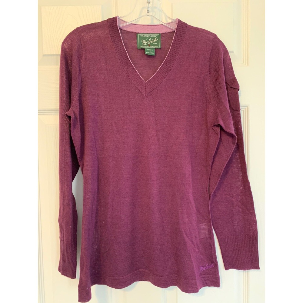 Women's Woolrich Lightweight Wool Blend Pullover V-Neck Sweater Medium Purple - Picture 2 of 7